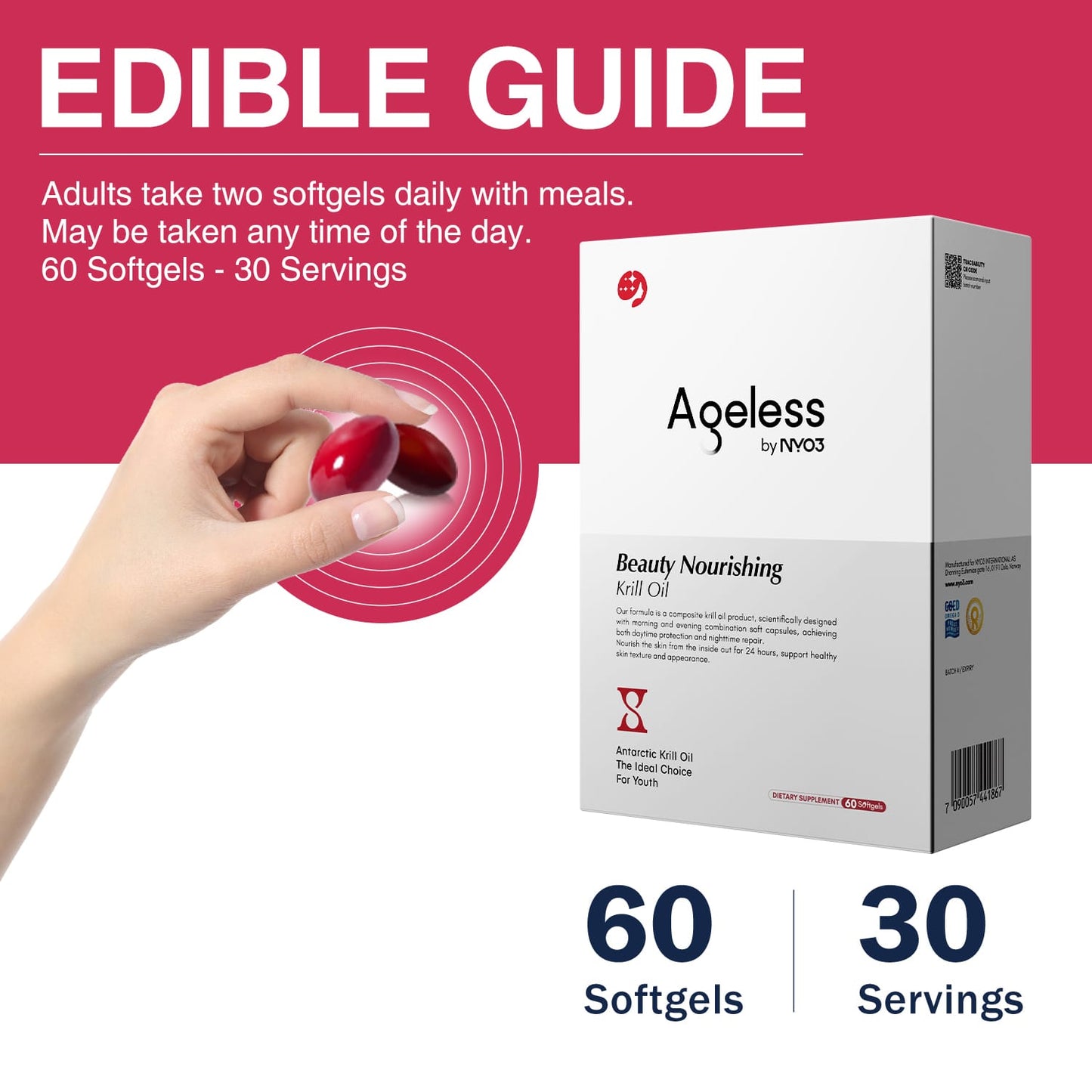 NYO3® Ageless Beauty Nourishing Krill Oil Softgels(Buy More, Save More)